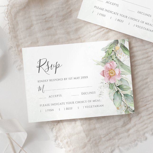 Elegant Eukalyptus Blätter Grüne Goldhochzeit RSVP Karte (Von Creator hochgeladen)