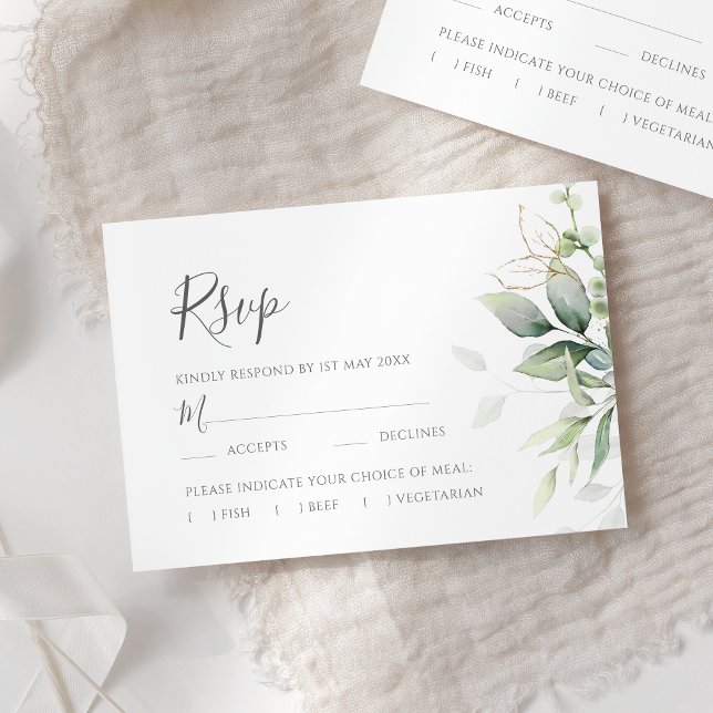 Elegant Eukalyptus Blätter Grüne Goldhochzeit RSVP Karte (Von Creator hochgeladen)