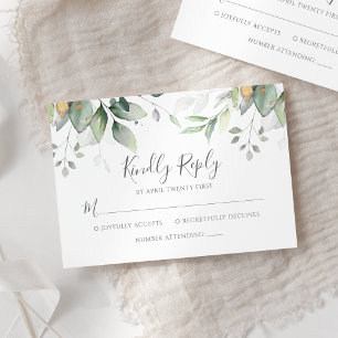 Elegant Eukalyptus Blätter Grüne Goldhochzeit RSVP Karte