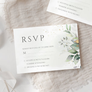 Elegant Eukalyptus Blätter Grüne Goldhochzeit RSVP Karte