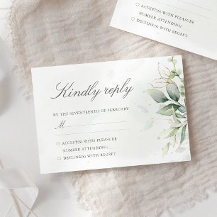 Elegant Eukalyptus Blätter Grüne Goldhochzeit RSVP Karte