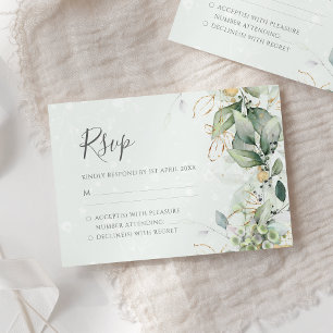 Elegant Eukalyptus Blätter Grüne Goldhochzeit RSVP Karte
