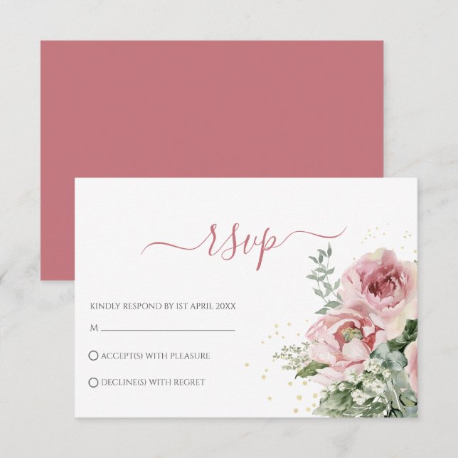 Elegant Eukalyptus Blätter Grüne Goldhochzeit RSVP Karte (Vorne/Hinten)