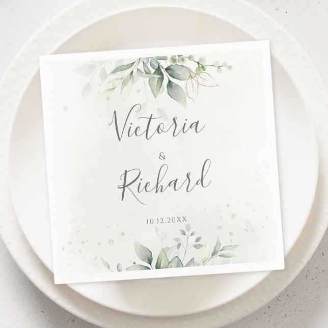 Elegant Eukalyptus Blätter Grüne Goldhochzeit Serviette (Von Creator hochgeladen)