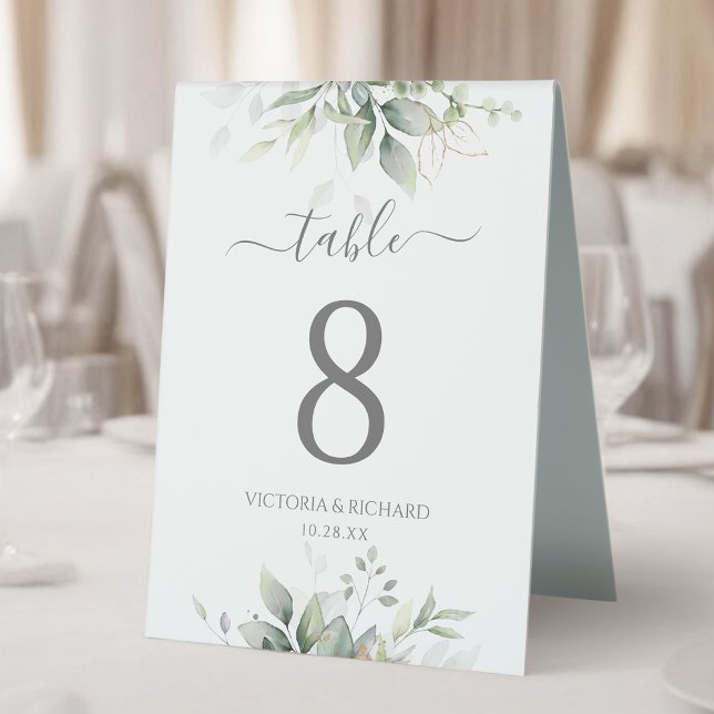 Elegant Eukalyptus Blätter Grüne Goldhochzeit Tischaufsteller (Von Creator hochgeladen)