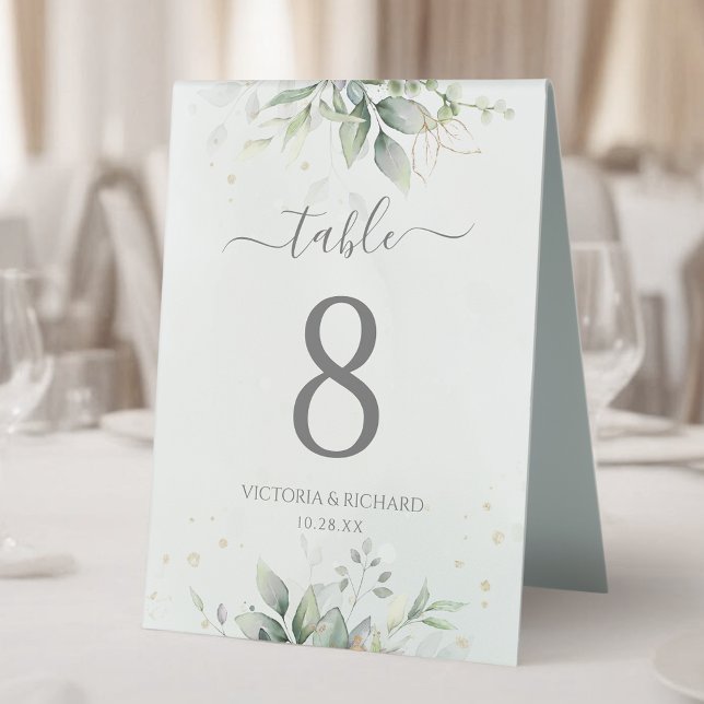 Elegant Eukalyptus Blätter Grüne Goldhochzeit Tischaufsteller (Von Creator hochgeladen)