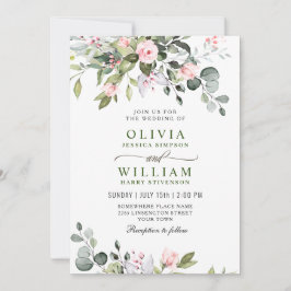 Elegant Eukalyptus Blush Rose Grüne Hochzeit Einladung