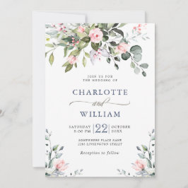 Elegant Eukalyptus Blush Rose Grüne Hochzeit Einladung
