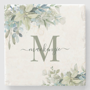 Elegant Eukalyptus Botanical Greenerity Monogram Steinuntersetzer