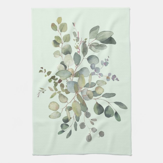 Elegant Eukalyptus Botanische Wasserfarbenwelt Geschirrtuch (Vertikal)