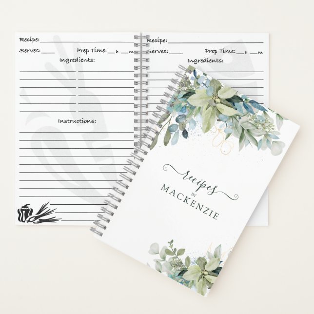 Elegant Eukalyptus Botanischer Garten Rezept Notizbuch (Innen)