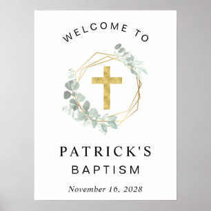 Elegant Eukalyptus Cross Taufe Willkommen Poster