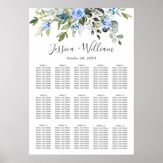 Elegant Eukalyptus Floral 15 Tische SITZENDE CHART Poster (Vorne)