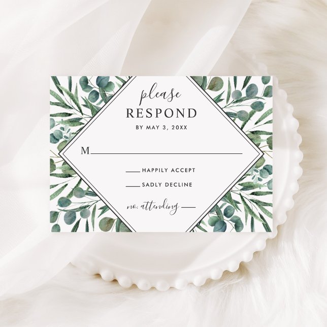 Elegant Eukalyptus Geometric Greenerity Wedding RSVP Karte (Von Creator hochgeladen)