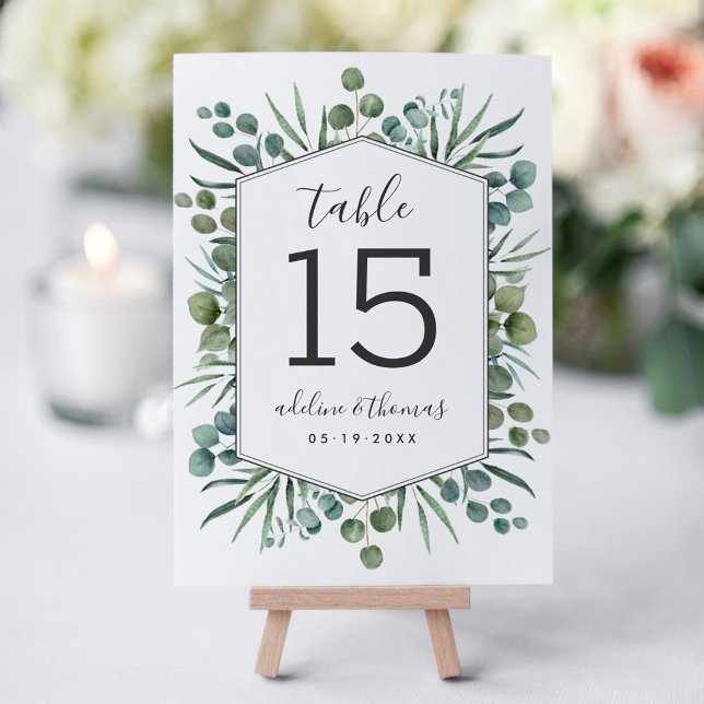 Elegant Eukalyptus Geometric Greenerity Wedding Tischnummer (Von Creator hochgeladen)