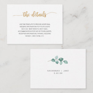 Elegant Eukalyptus Gold Hochzeitsinfo Begleitkarte