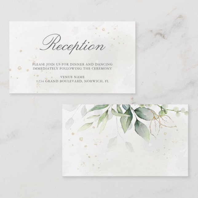 Elegant Eukalyptus Greenerity Gold Wedding Recepti Begleitkarte (Vorne/Hinten)