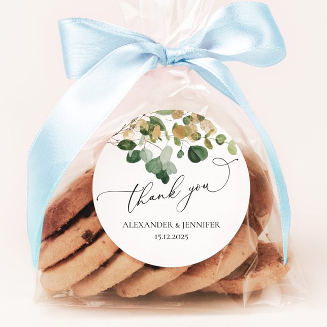 Elegant Eukalyptus Greenerity Goldfolie Wedding Runder Aufkleber (Von Creator hochgeladen)