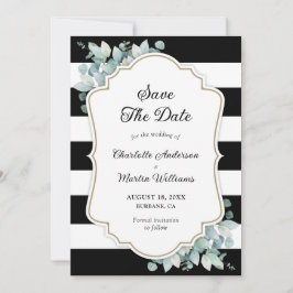 Elegant Eukalyptus Greenerity Schwarz-weiß Wedding Save The Date