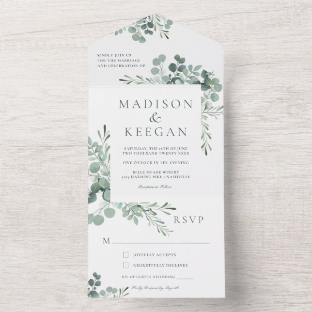 Elegant Eukalyptus Greenerity Wedding All in One I Einladung (Innen Boden)