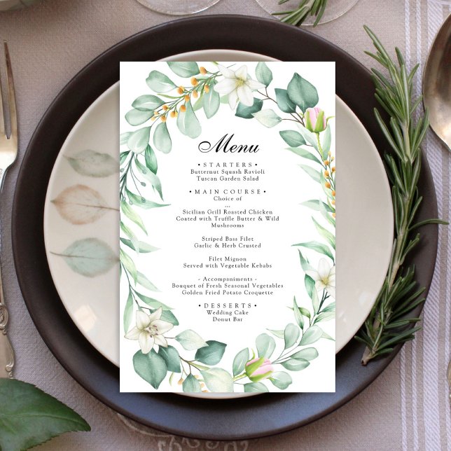 Elegant Eukalyptus Greenerity Wedding Menu (Von Creator hochgeladen)
