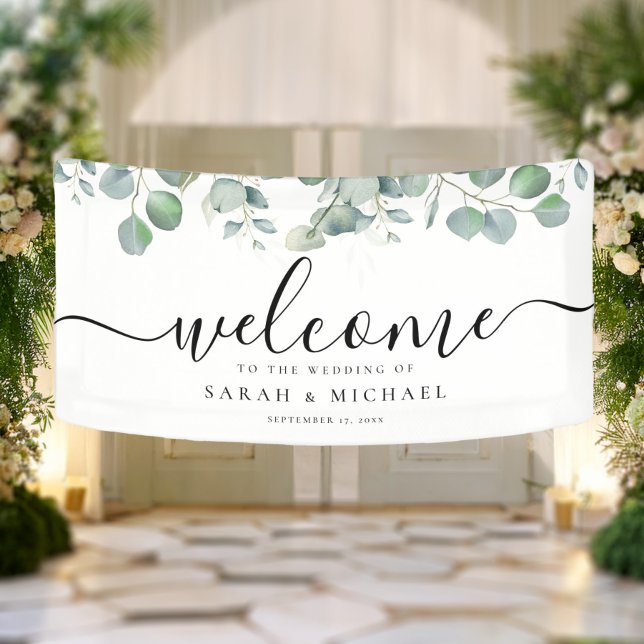 Elegant Eukalyptus Greenerity Wedding Welcome Banner (Von Creator hochgeladen)
