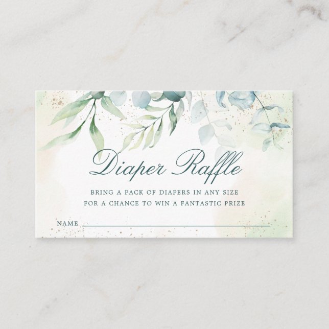 Elegant Eukalyptus Greenery Diaper Raffle Begleitkarte (Vorderseite)
