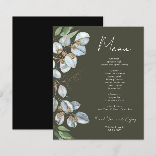 Elegant Eukalyptus Greenery Event Menu (Vorne/Hinten)
