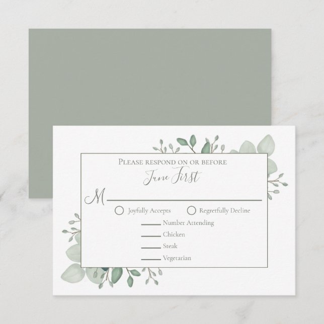 Elegant Eukalyptus Greenery Foliage Blätter RSVP Karte (Vorne/Hinten)