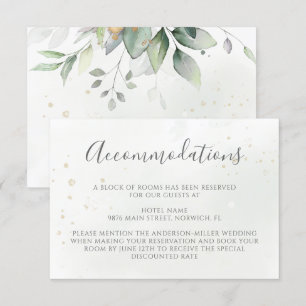 Elegant Eukalyptus Greenery Gold Unterkünfte Begleitkarte