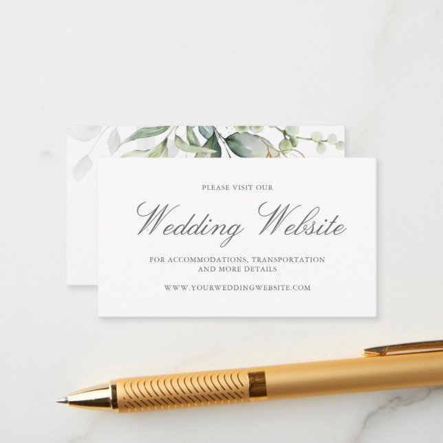 Elegant Eukalyptus Greenery Gold Wedding Website Begleitkarte (Vorderseite/Rückseite Beispiel)