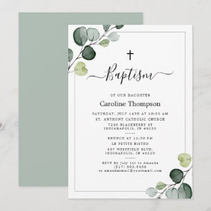 Elegant Eukalyptus Greenery Green Baptism Einladung