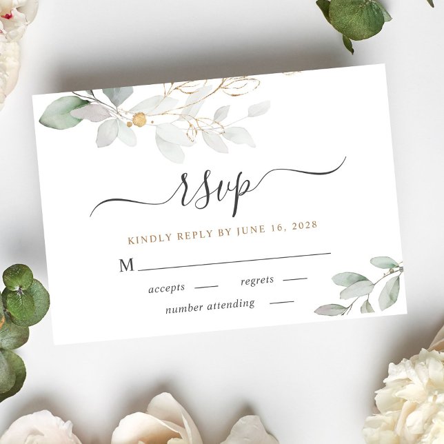 Elegant Eukalyptus Greenery Watercolor Wedding RSVP Karte (Von Creator hochgeladen)