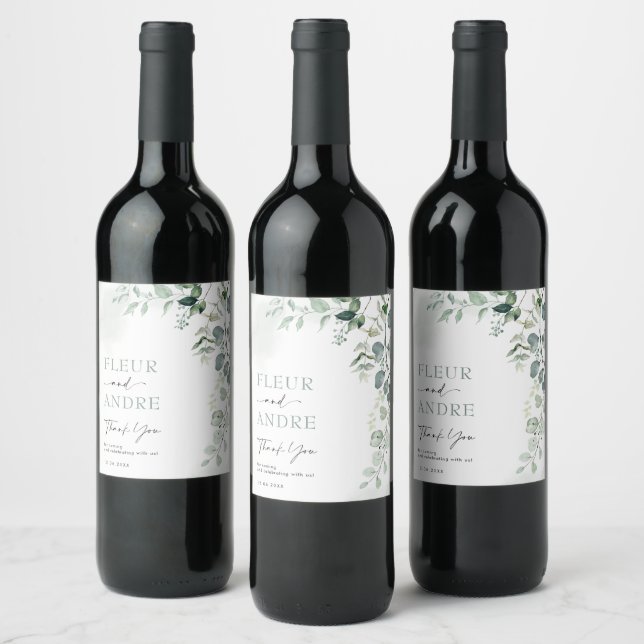 Elegant Eukalyptus Greenery Wedding Party Favorits Weinetikett (Flaschen)