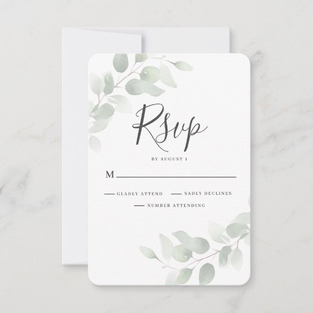 Elegant Eukalyptus Greenery Wedding RSVP Card (Vorderseite)