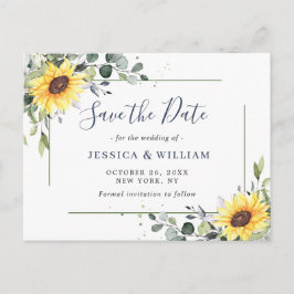 Elegant Eukalyptus Sonnenblumen Hochzeit speichern Postkarte
