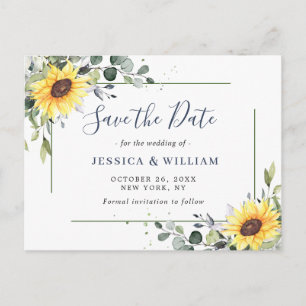 Elegant Eukalyptus Sonnenblumen Hochzeit speichern Postkarte