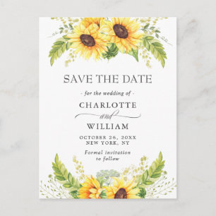 Elegant Eukalyptus Sonnenblumen Hochzeit speichern Postkarte
