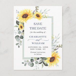 Elegant Eukalyptus Sonnenblumen Hochzeit speichern Postkarte
