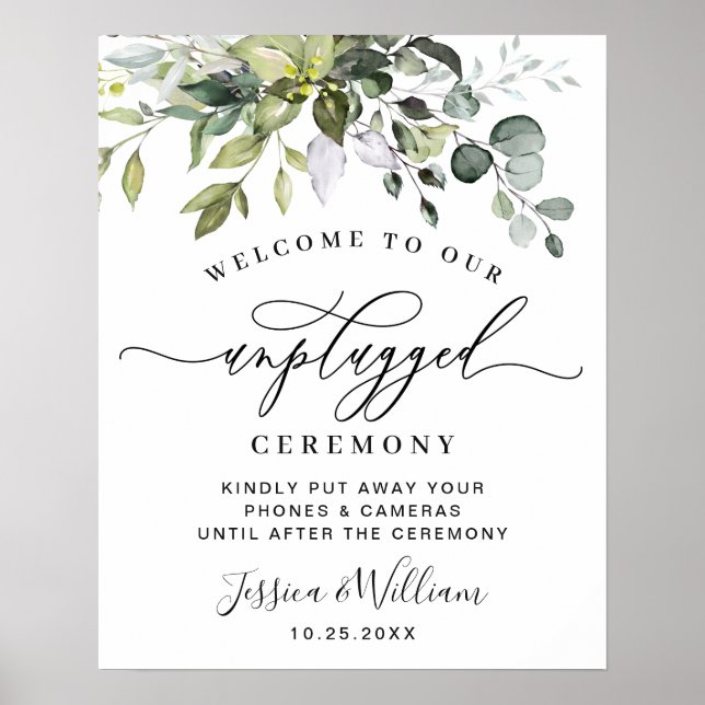 Elegant Eukalyptus Unplugged Wedding Zeremony Poster (Vorne)