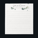 Elegant Eukalyptus Watercolor To-Do-List Notizblock<br><div class="desc">Behalt deine Aufgabenliste mit diesem personalisierten Notizblock. Das Design verfügt über eine Eukalyptus-Zweig-Aquarellfarbe oben,  einen anpassbaren Header,  der "Get it Done" unter dem Sie Ihren Namen oder Monogramm hinzufügen können und 12 Zeilen,  um Ihre Aufgaben hinzuzufügen und sie abzulegen.</div>