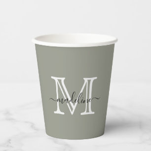 Elegant Evergreen Fog Script Monogram Pappbecher
