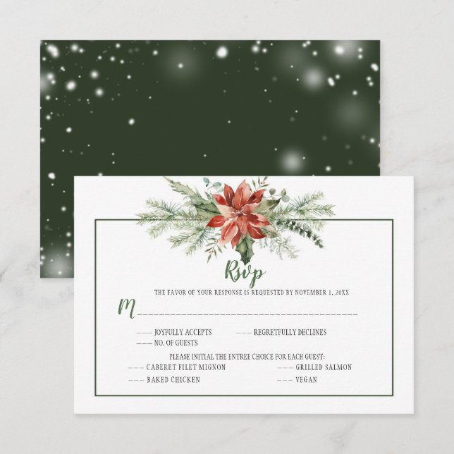 Elégant Evergreens et Poinsettia Noël RSVP (Devant / Derrière)