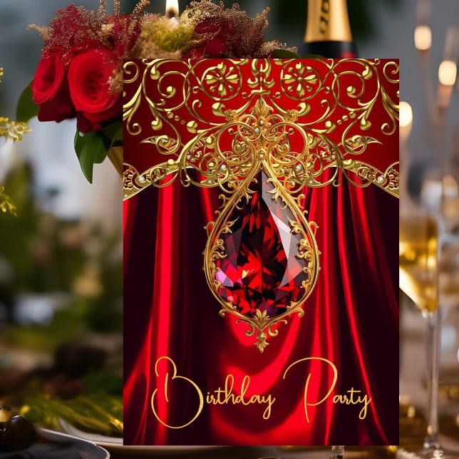 Elegant Exotic Birthday Regal Red Gold Jewel Einladung (Von Creator hochgeladen)