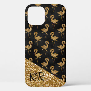 Elegant Exotic Flamingo Gold Glitzer Glam Monogram Case-Mate iPhone Hülle