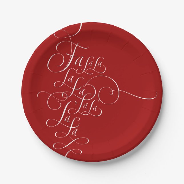 Elegant Fa la - Weihnachtskalligrafie Rot Pappteller (Vorderseite)