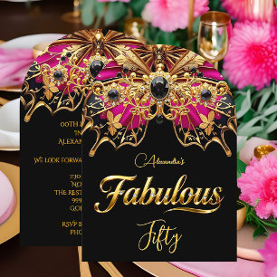 Elegant Fabelhaft 50 Geburtstag Schwarz Gold Rosa Einladung