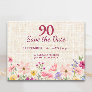 Élégant Faire-part de 90e Anniversaire Lin Floral