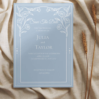 Élégant Faire-Part de Date de Mariage Minimal Bleu