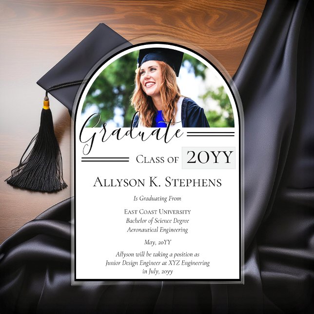 Élégant Faire-part de Graduation de la photo Arché (Elegant Arched Photo Graduation Acrylic Announcement)
